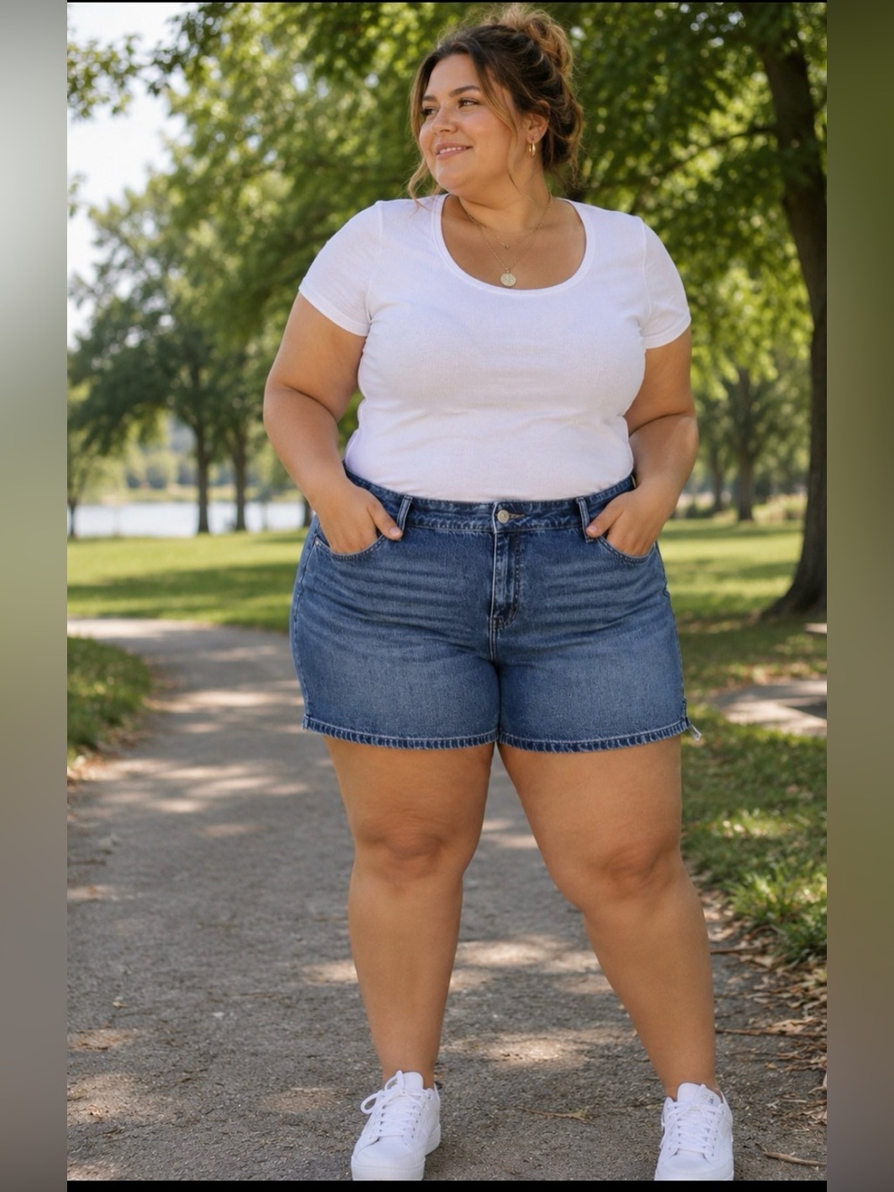 Ava& Viv  A-line Plus Size High -Rise Blue Denim Shorts